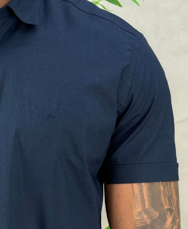 Camisa Social Azul Marinho Manga Curta Masculina Slim Stretch - Aramis