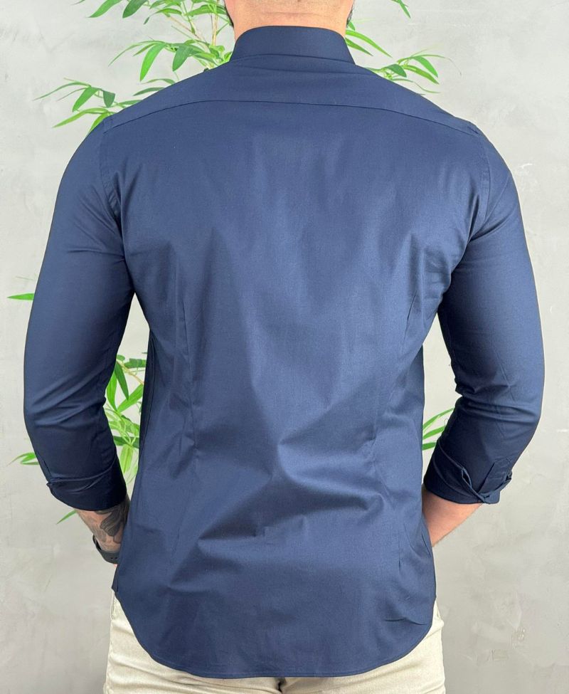 Camisa Social Azul Marinho Manga Longa Masculina Slim Stretch - Aramis