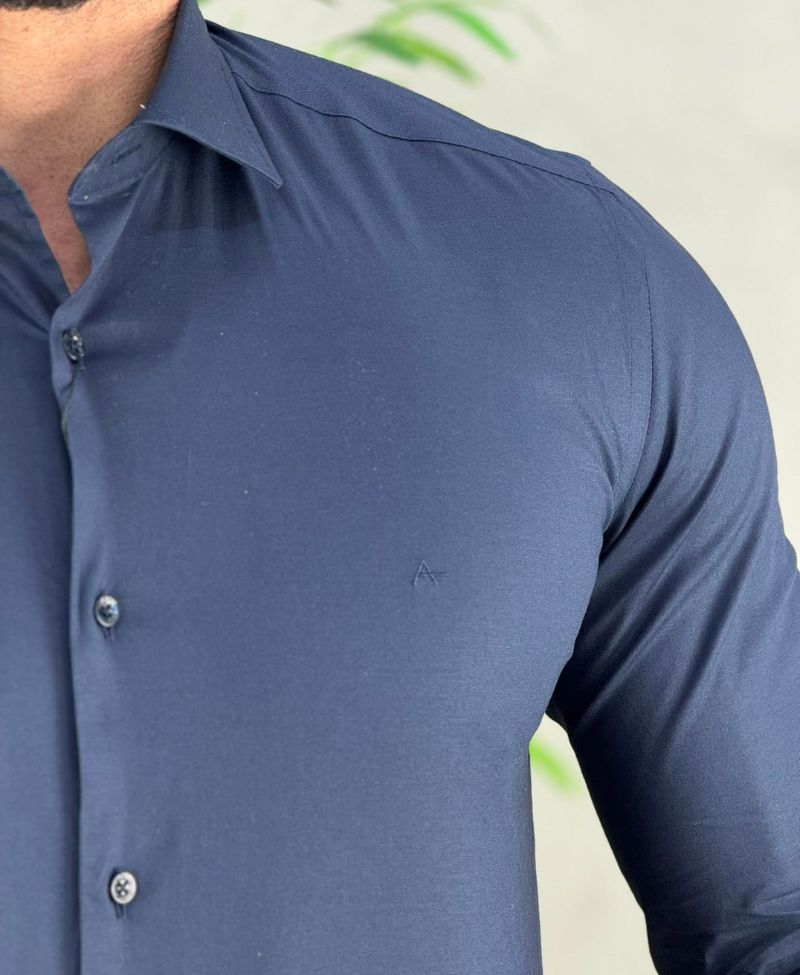 Camisa Social Azul Marinho Manga Longa Masculina Slim Stretch - Aramis