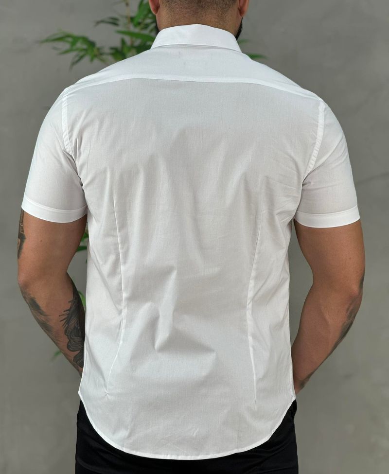 Camisa Social Branca Manga Curta Masculina Slim Stretch - Aramis