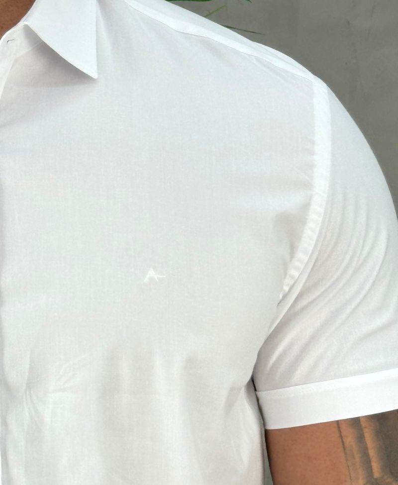Camisa Social Branca Manga Curta Masculina Slim Stretch - Aramis