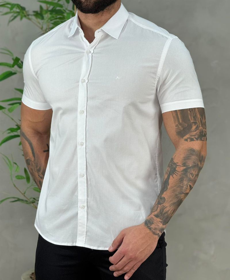 Camisa Social Branca Manga Curta Masculina Slim Stretch - Aramis