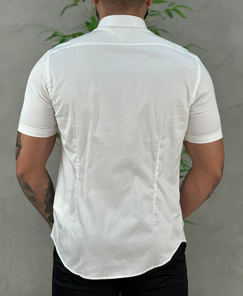Camisa Social Branca Manga Curta Masculina Super Slim - Aramis