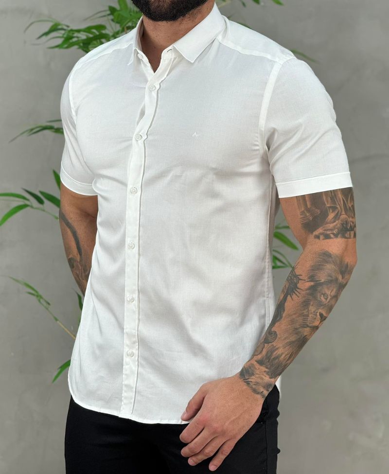 Camisa Social Branca Manga Curta Masculina Super Slim - Aramis