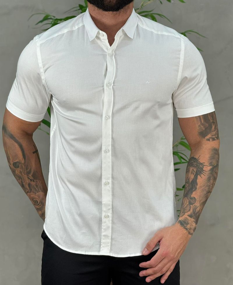 Camisa Social Branca Manga Curta Masculina Super Slim - Aramis