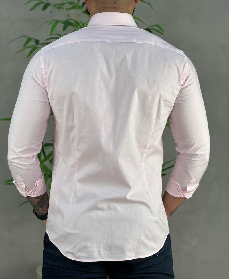 Camisa Social Rosa Bebe Manga Longa Masculina Slim Stretch - Aramis