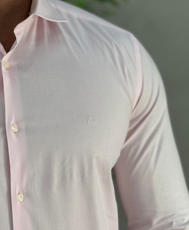 Camisa Social Rosa Bebe Manga Longa Masculina Slim Stretch - Aramis