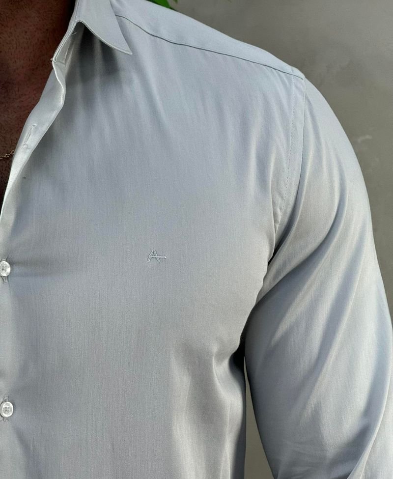 Camisa Social Cinza Manga Longa Masculina Stretch - Aramis