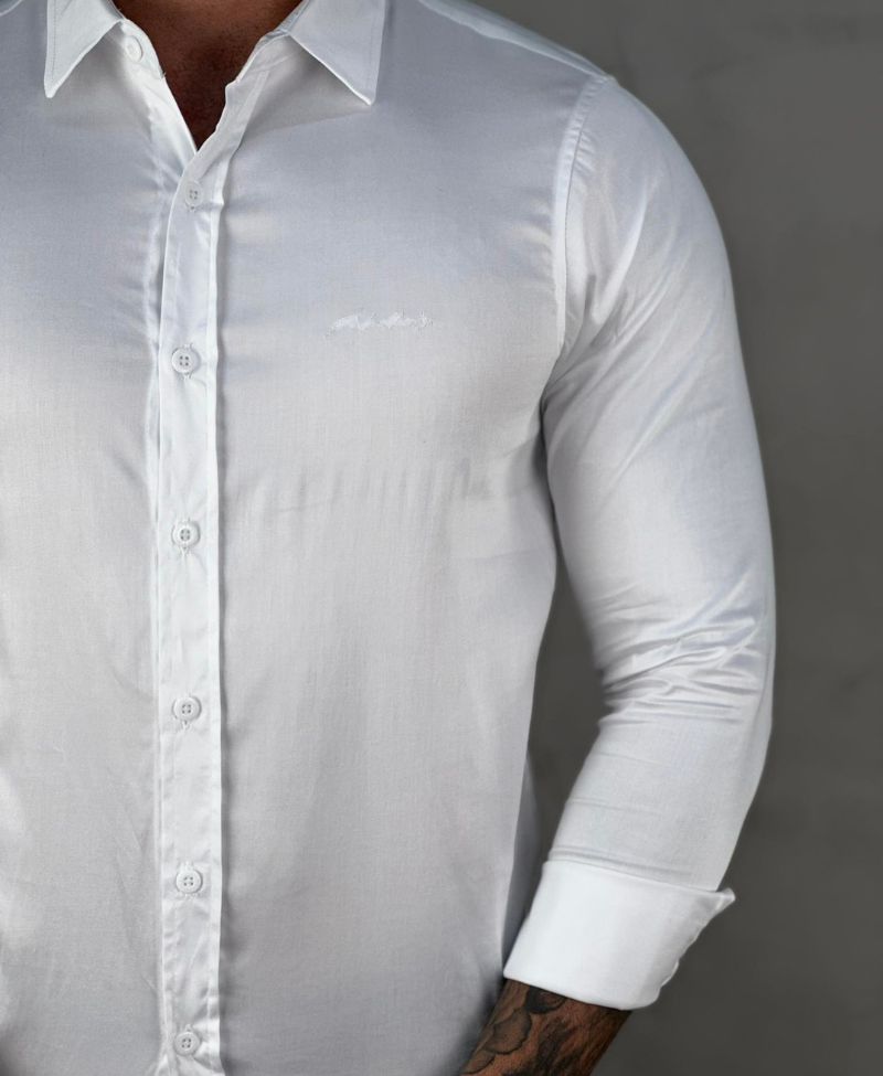 Camisa Social Branca Masculina Slim Básica Acetinada - Paladho's Jeans Wear