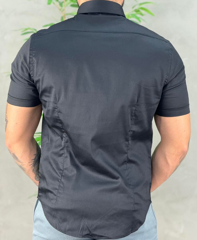 Camisa Social Preta Manga Curta Masculina Super Slim - Aramis