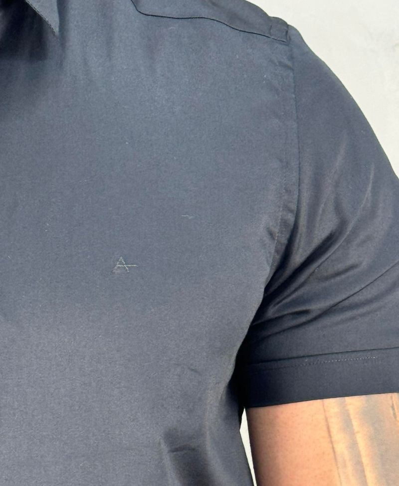 Camisa Social Preta Manga Curta Masculina Super Slim - Aramis