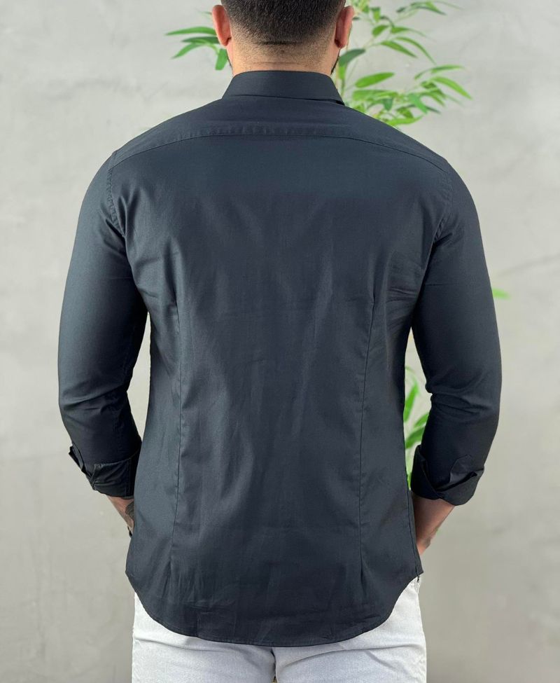 Camisa Social Preta Manga Longa Masculina Stretch - Aramis
