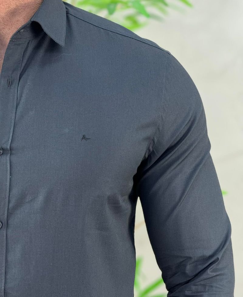 Camisa Social Preta Manga Longa Masculina Stretch - Aramis