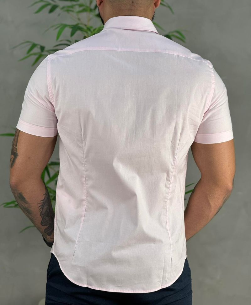 Camisa Social Rosa Bebe Manga Curta Masculina Slim Stretch - Aramis