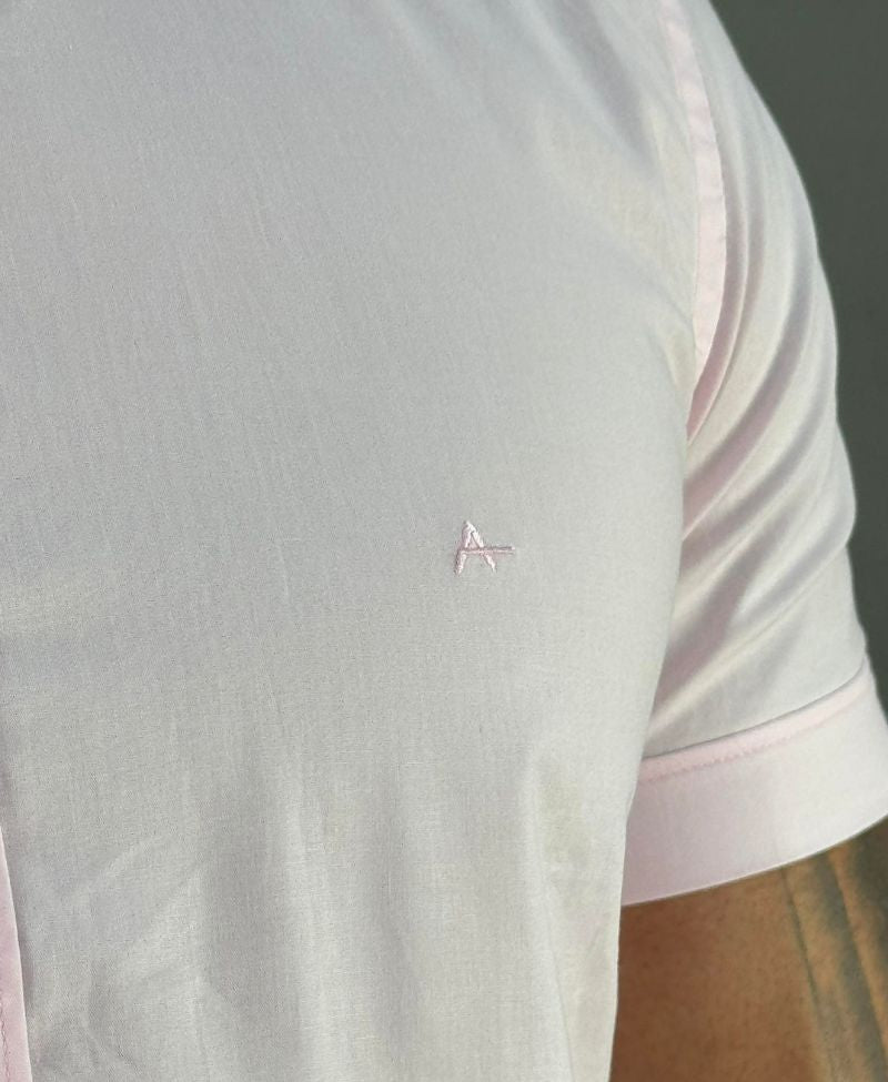 Camisa Social Rosa Bebe Manga Curta Masculina Slim Stretch - Aramis