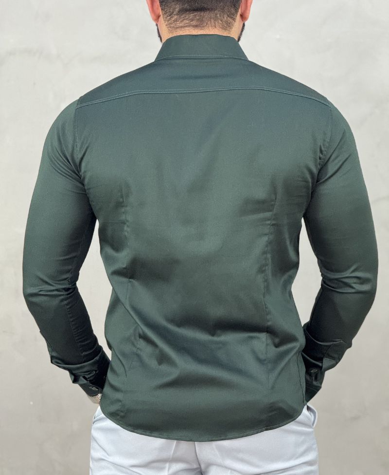 Camisa Social Verde Escuro Básica Acetinada - Paladho's Jeans Wear