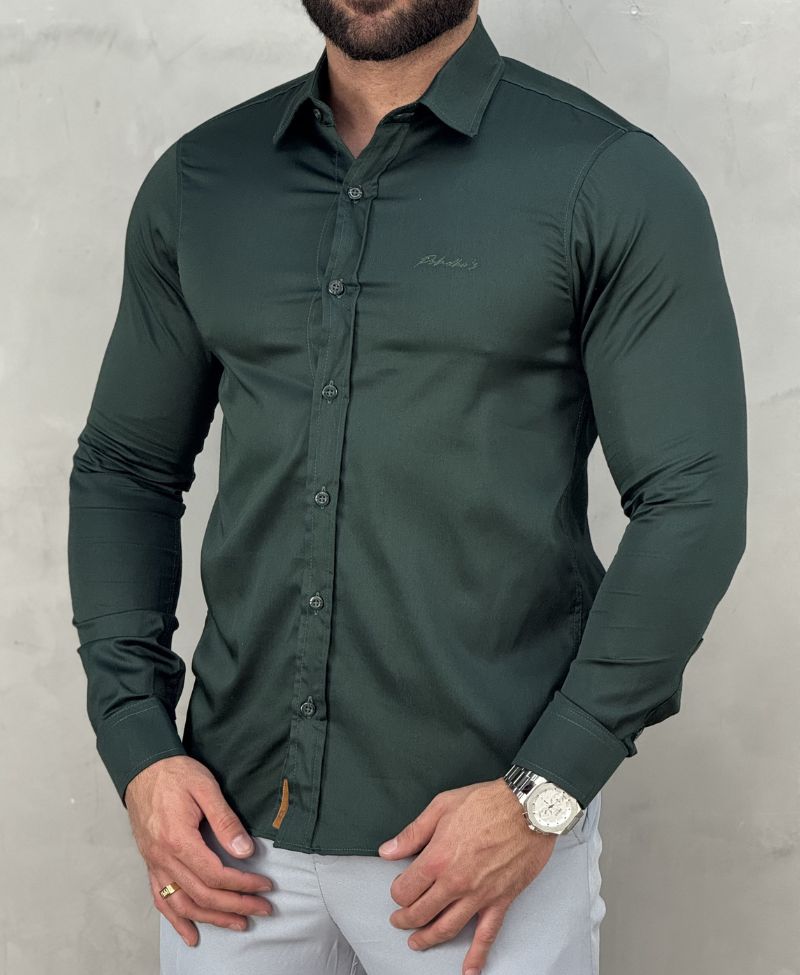 Camisa Social Verde Escuro Básica Acetinada - Paladho's Jeans Wear
