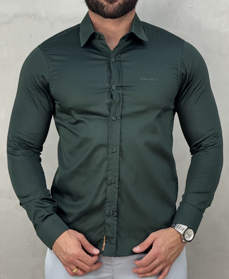 Camisa Social Verde Escuro Básica Acetinada - Paladho's Jeans Wear
