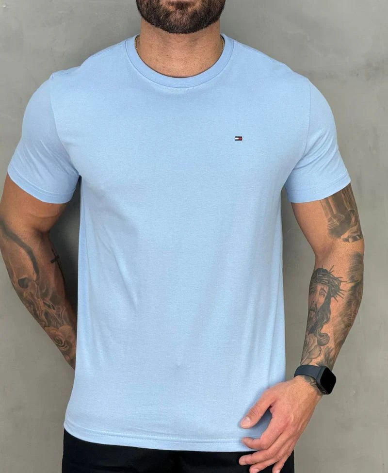 Kit 2 Camisetas Caqui e Azul Bebe Masculino Básica - Tommy Hilfiger