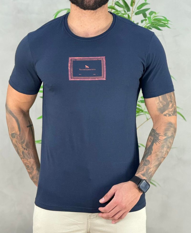 Camiseta Azul Marinho Casual Masculina React Wolf - Acostamento
