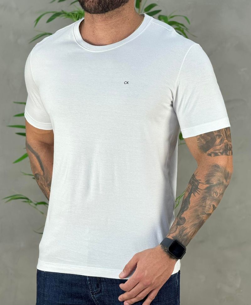 Camiseta Branca Masculina Básica Meia Malha - Calvin Klein