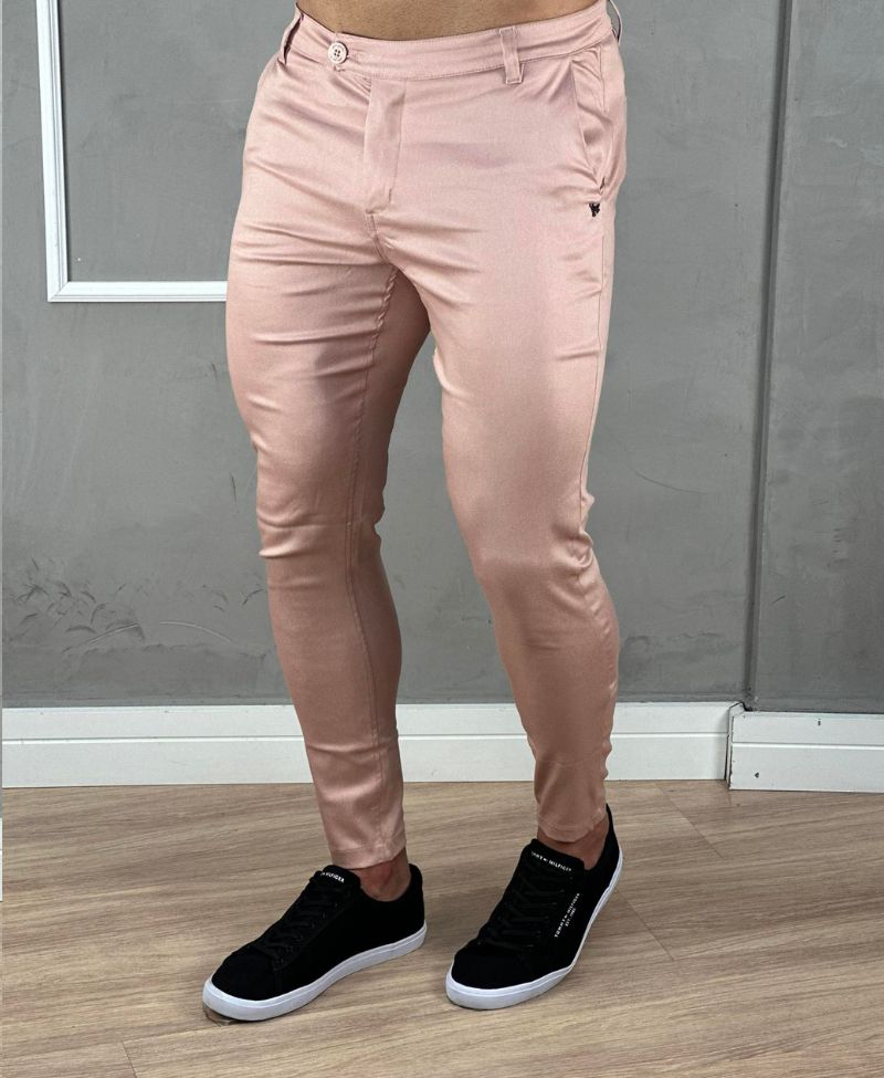 Calça Alfaiataria Rose Masculina Acetinada Skinny - Per Pochi