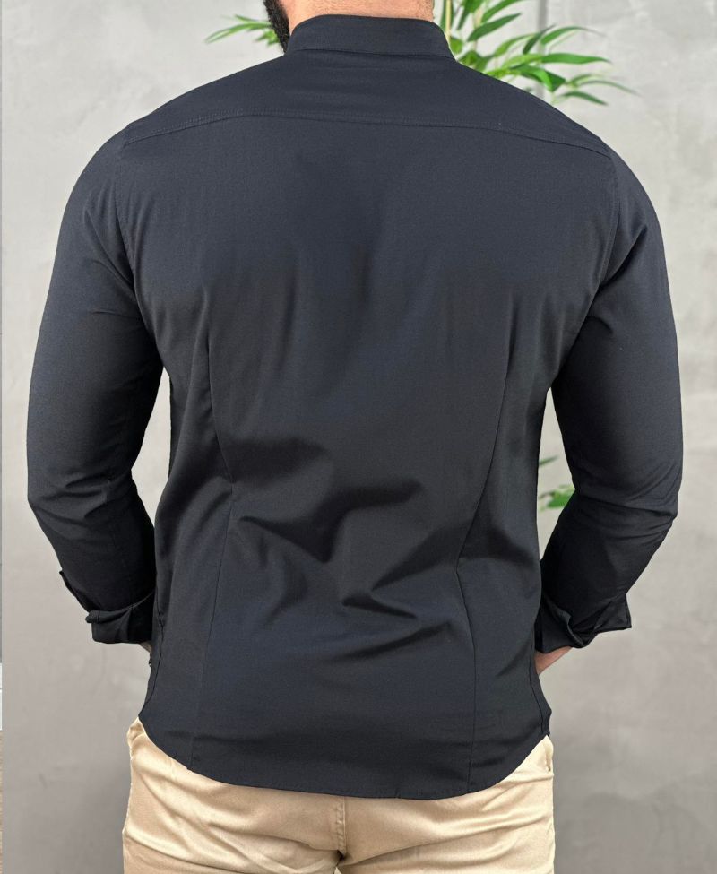 Camisa Social Preta Gola Padre Manga Longa - Paladho's Jeans Wear