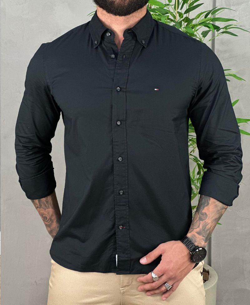 Camisa Social Preta Masculina Regular Fit- Tommy Hilfiger