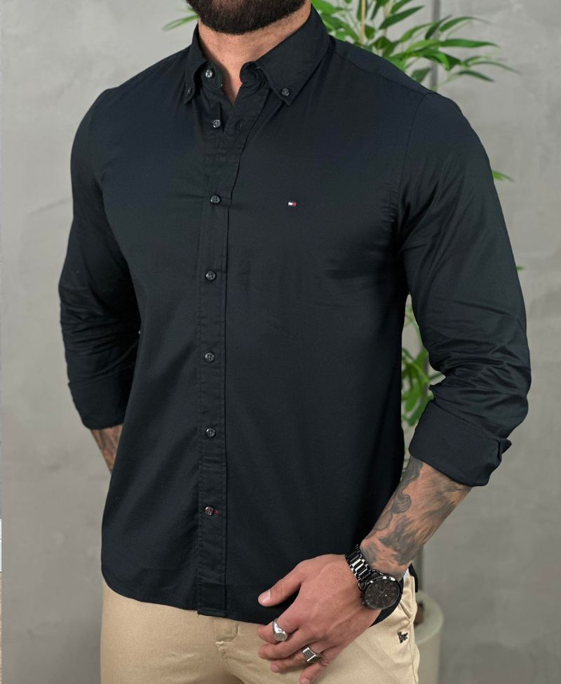 Camisa Social Preta Masculina Regular Fit- Tommy Hilfiger