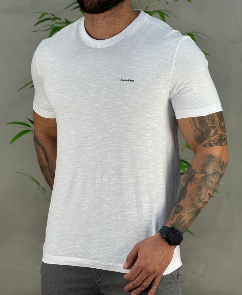 Camiseta Branca Masculina Logo Minimalista - Calvin Klein