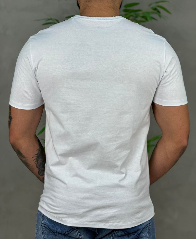 Camiseta Branco Casual Masculina Wolf Guitar - Acostamento