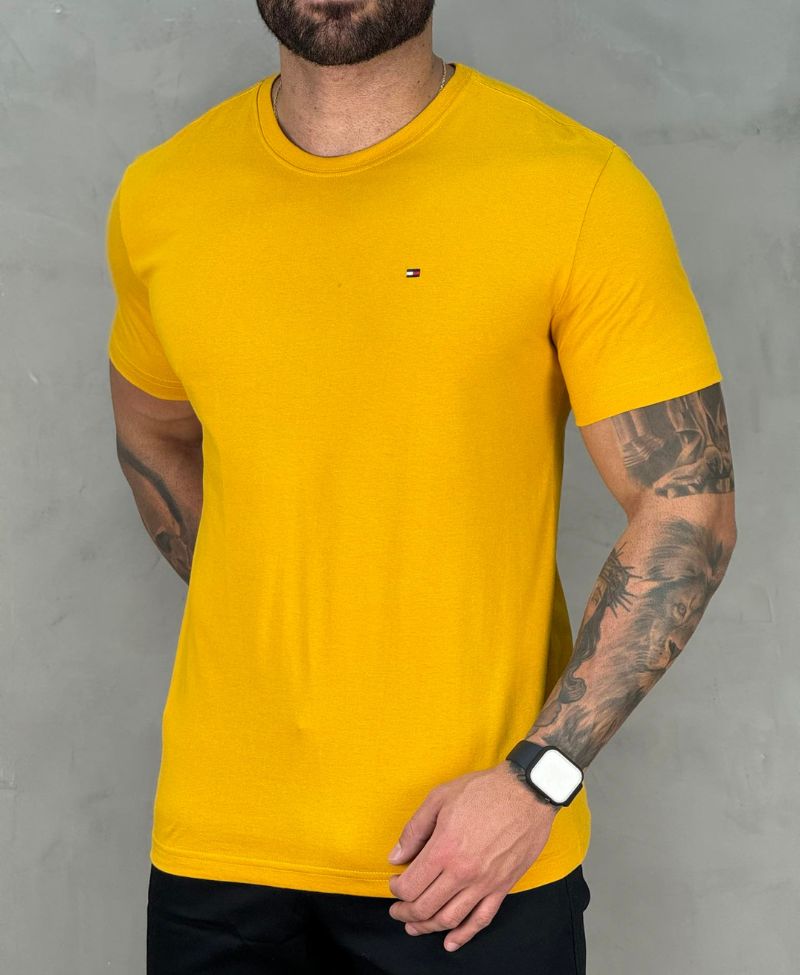 Camiseta Mostarda Masculina Clássica Cotton - Tommy Hilfiger