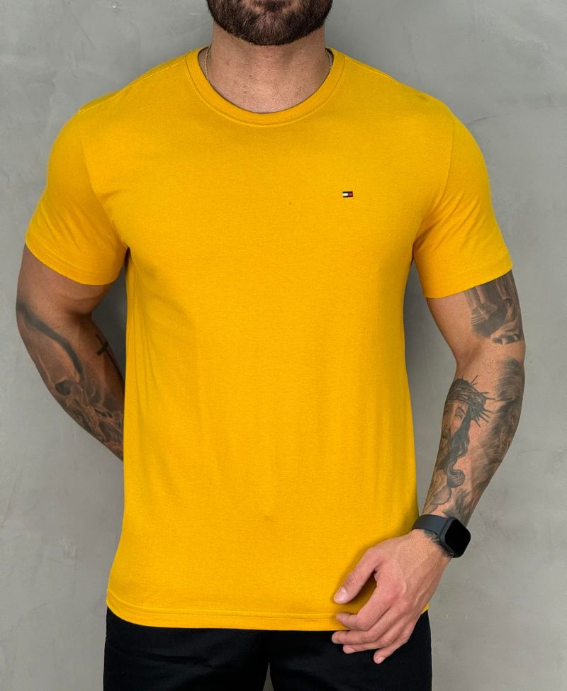 Camiseta Mostarda Masculina Clássica Cotton - Tommy Hilfiger