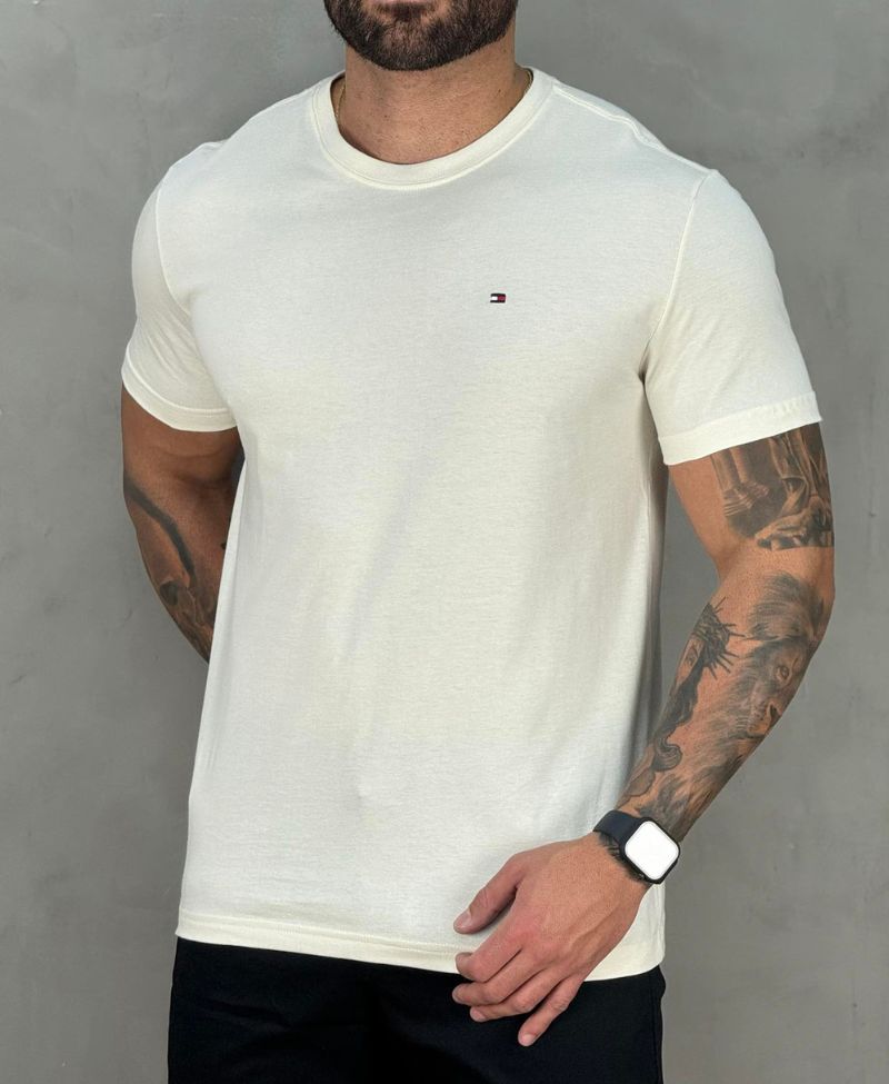 Camiseta Off White Masculina Clássica Cotton - Tommy Hilfiger