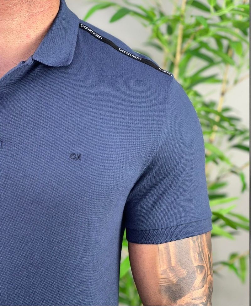 Camisa Polo Azul Marinho Masculina Logo on shoulder - Calvin Klein