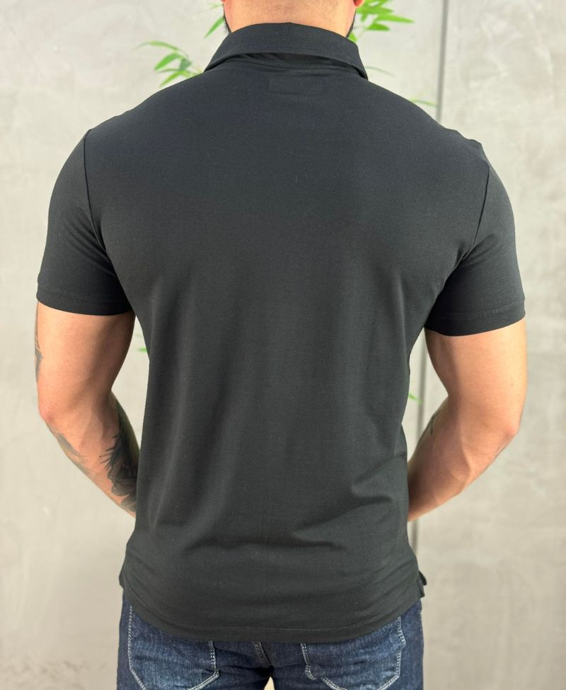 Camisa Polo Preta Masculina Logo Wolf - Acostamento