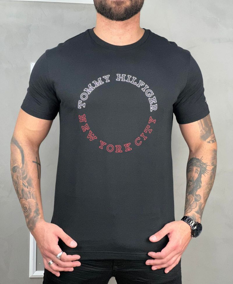 Camiseta Preto Masculina Monotype Circular - Tommy Hilfiger