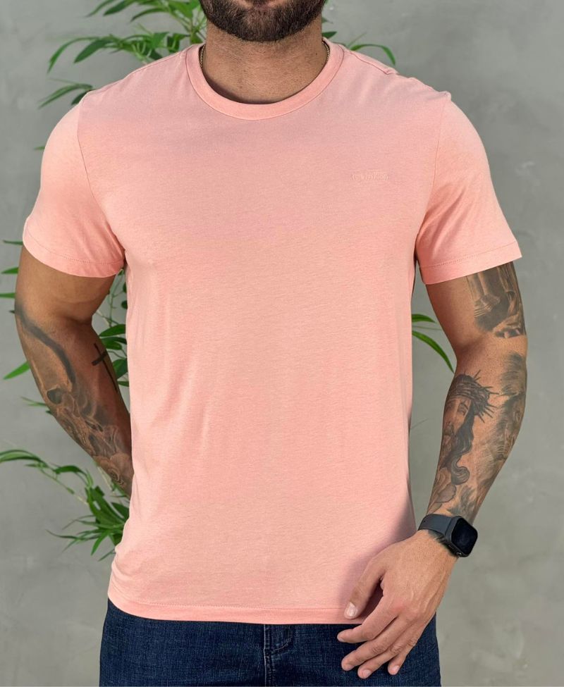 Camiseta Rosa Claro Masculina Básica Logo Minimalista - Calvin Klein