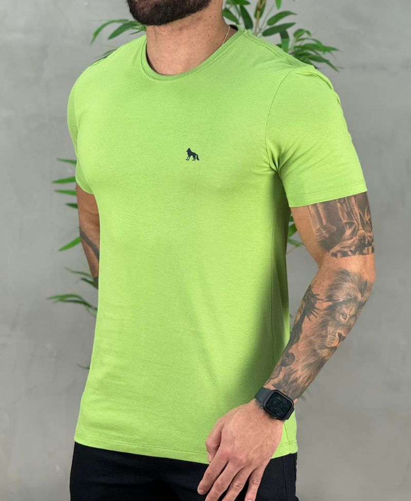 Camiseta Verde Hortelã Casual Masculina Lobo Costas - Acostamento
