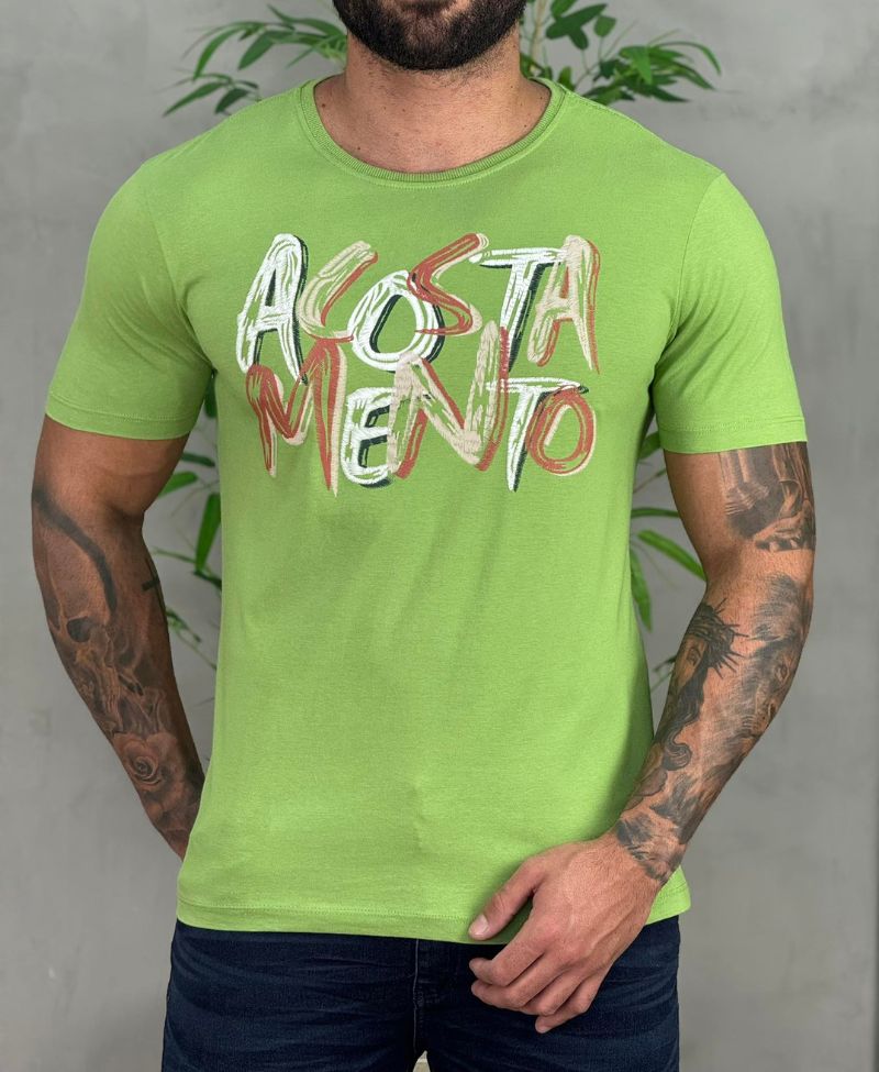 Camiseta Verde Hortelã Casual Masculina Mc - Acostamento