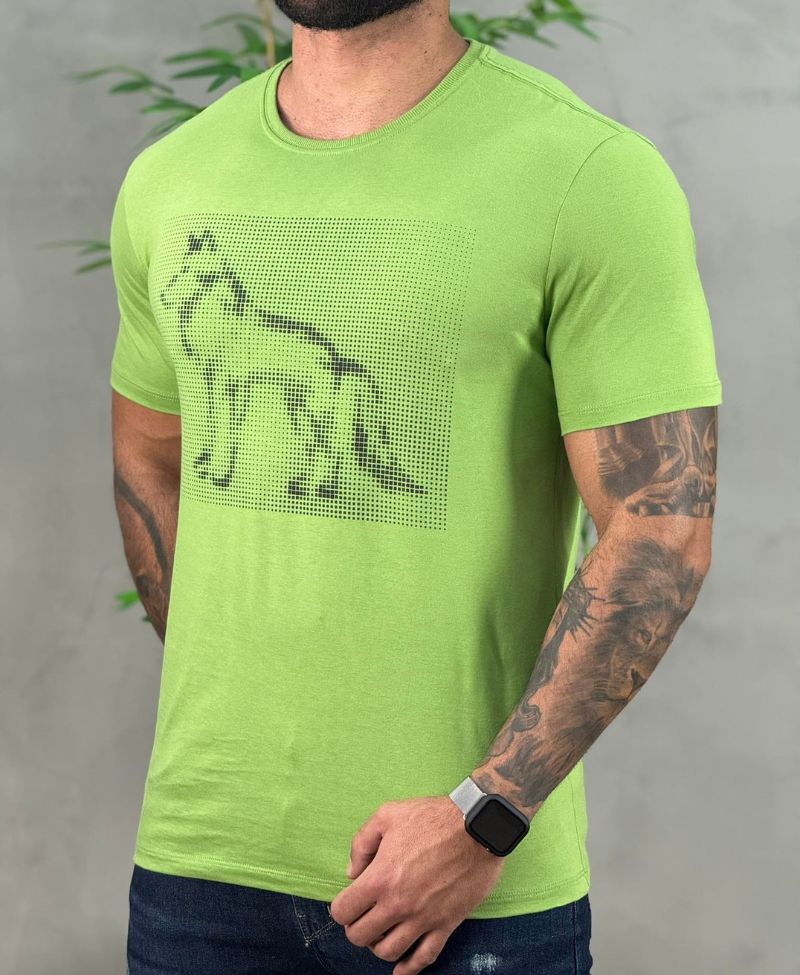 Camiseta Verde Hortelã Casual Masculina String Art - Acostamento