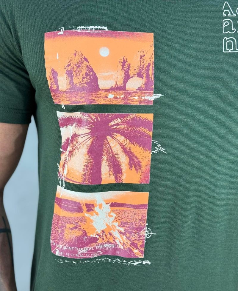 Camiseta Verde Nativo Casual Masculina Mc - Acostamento