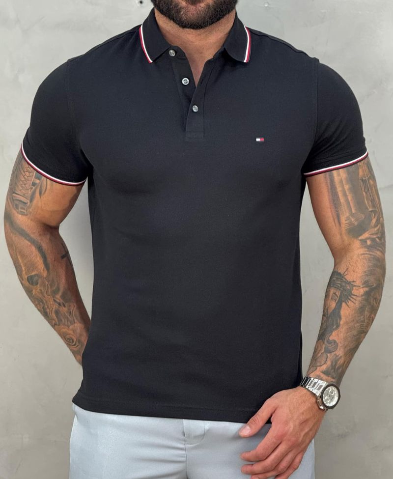 Camisa Polo Preta Masculina Slim Fit Ideal Vest Rouparia