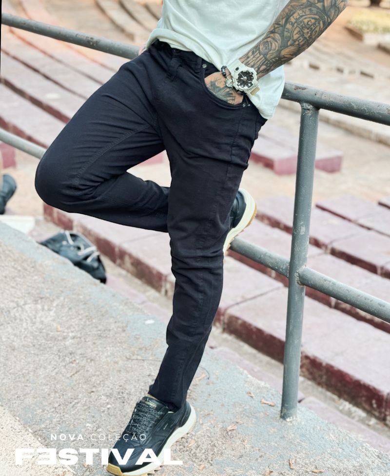 Calça Preta Masculina Skinny Lisa - Visual Jeans