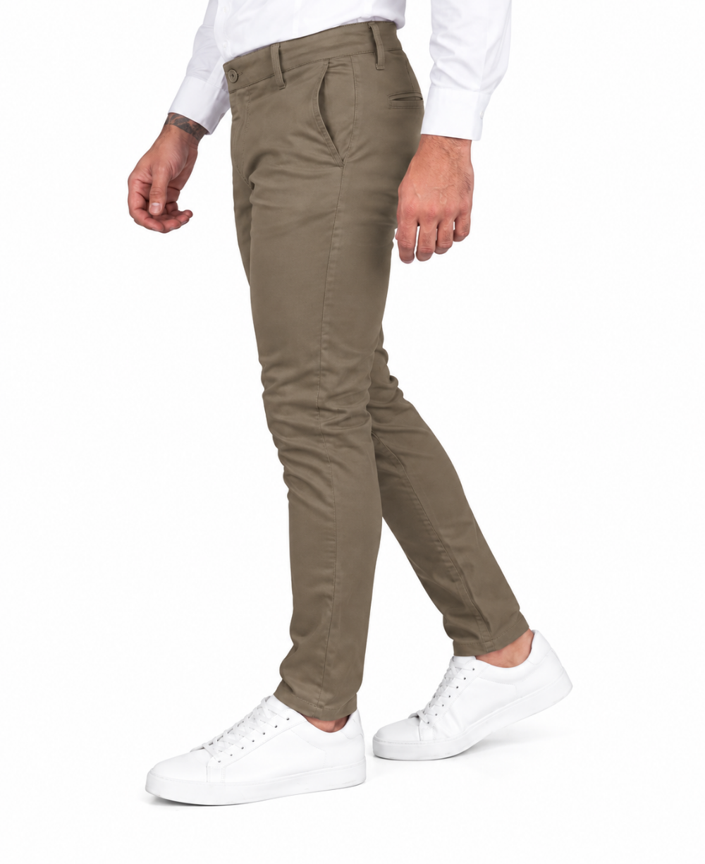 Calça Alfaiataria Caqui Escuro Masculina Skinny - ROTA 77