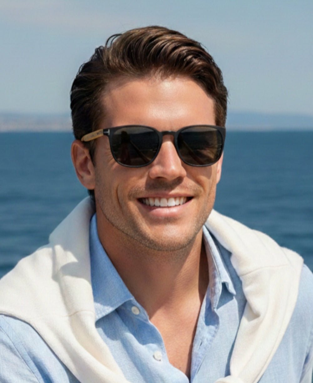 Óculos de Sol Preto Masculino Hastes em Bambu Wayfarer - Olu'Olu Sunglass