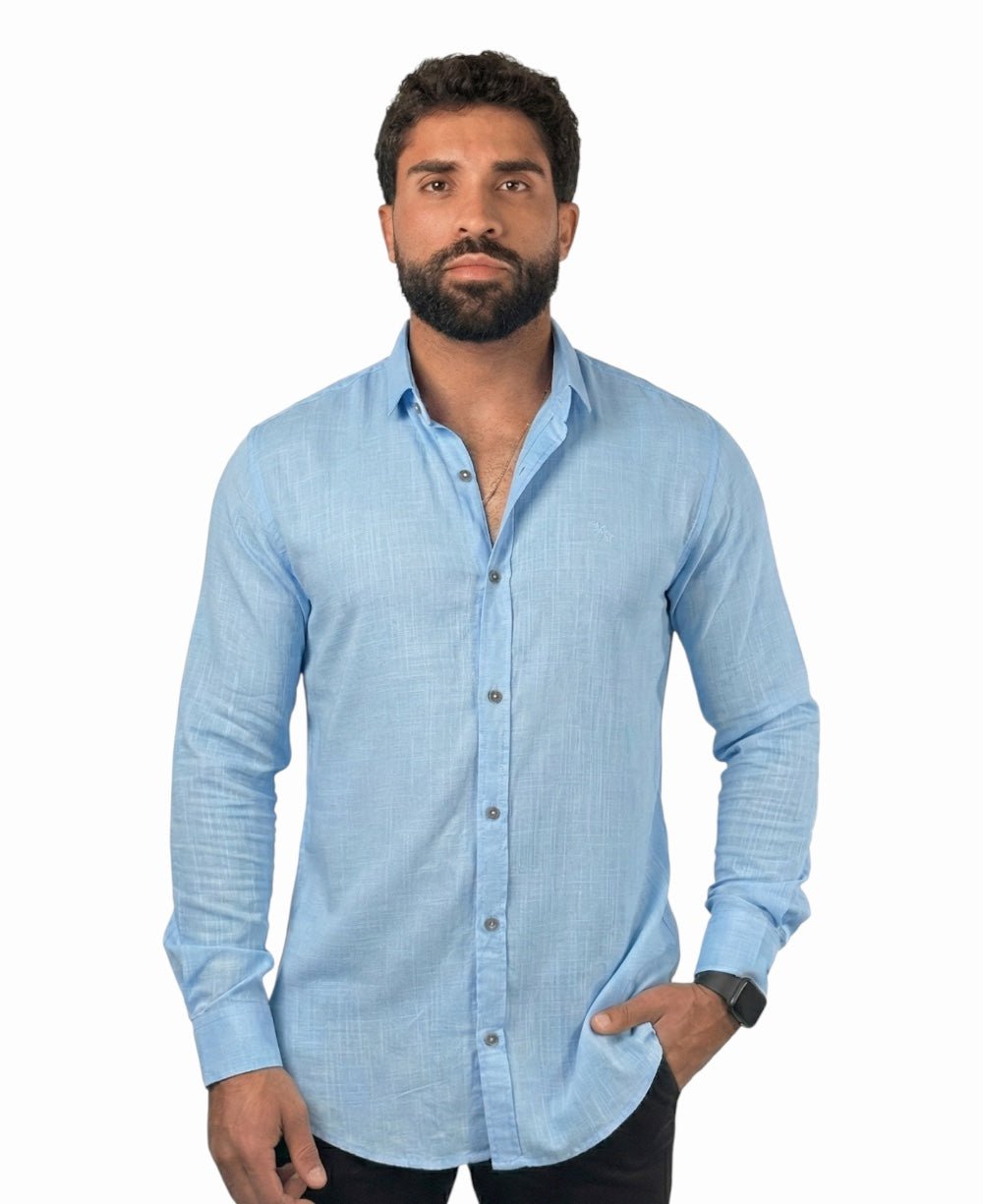 Camisa Manga Longa Azul Claro Masculino Viscolinho - Per Pochi