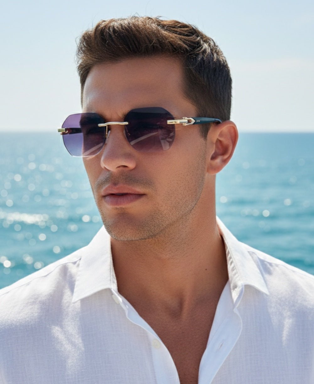 Óculos de Sol Dourado Masculino Lente Escura e Haste Preta - Olu'Olu Sunglass