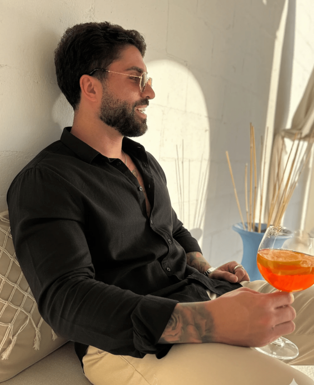 Camisa Linen Gola Tradicional Preto Masculino - Per Pochi