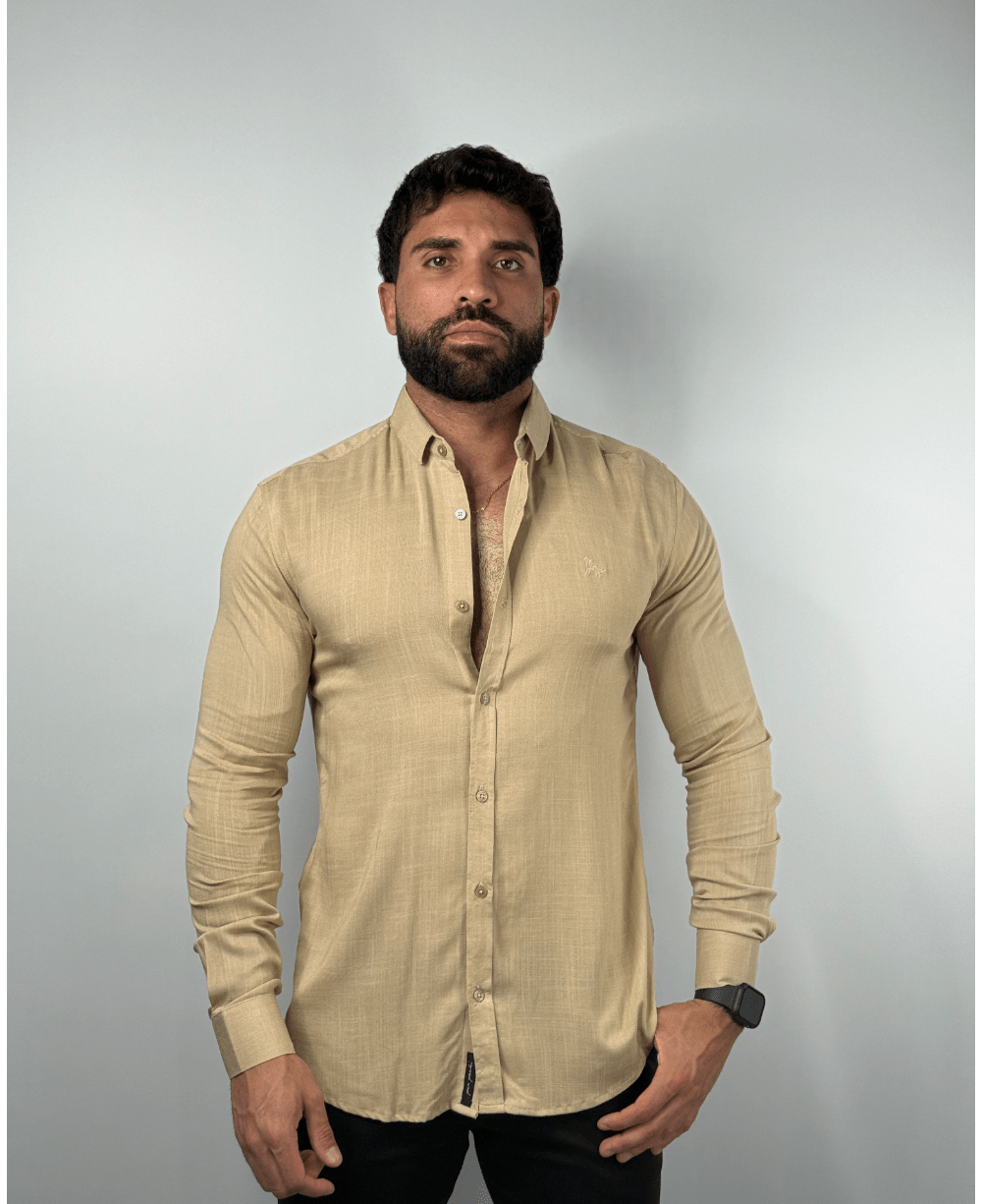 Camisa Dubai Gola Tradicional Bege Masculino - Per Pochi